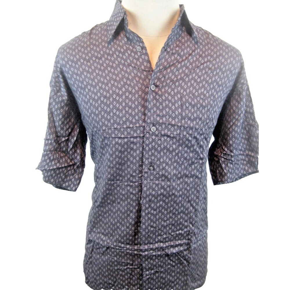 Mens J Ferrar Gray Check SS Rayon Casual Shirt sz Sm